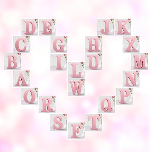 AOCEAN 6 Inch Pink Wood Letters Unfinished Wooden Letters for Wall Decor Decorative Standing Letters Slices Sign Board for Crafts Christmas AOCEAN