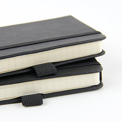 newestor (2-Pack Pocket Notebook 3.5" x 5.5", Small Hardcover Journal with Pen Holder, Inner Pockets, 100gsm Thick Ruled/Lined Paper, Black newestor