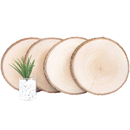 KINGCRAFT 4 Pack Large Natural Wood Slices Round Rustic Slabs Unfinished Wood Sanded 8"-10" for Wedding Centerpiece Table Birthday Party Baby Shower Kingcraft