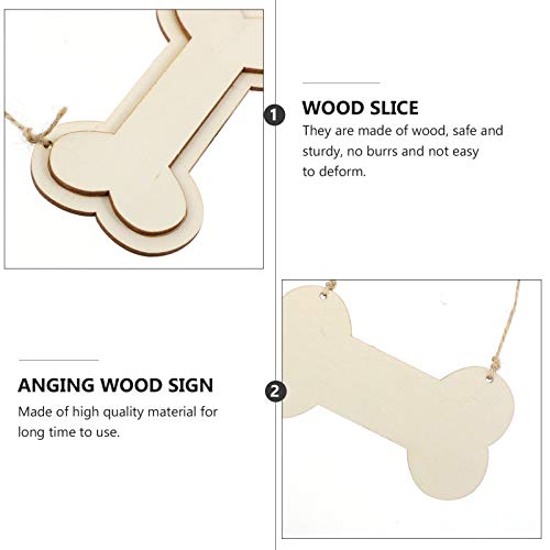 Sign Decor 30Pcs Dog Bone Shaped Wooden Cutouts Wooden Dog Bone Shape Sign Blank Hanging Wooden Plaque Unfinished Wood Dog Bone with Ropes for Crafts EXCEART
