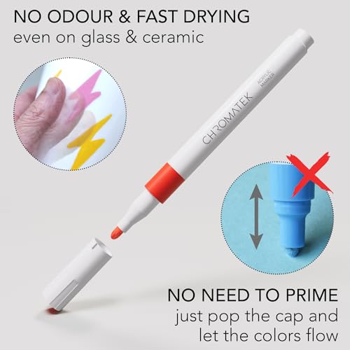 CHROMATEK Acrylic Paint Pens for Rock Painting, Ceramic, Glass, Wood. 48 Vibrant Opaque Colors. Medium Tip. Waterproof. Quick Drying. Never Fade. CHROMATEK