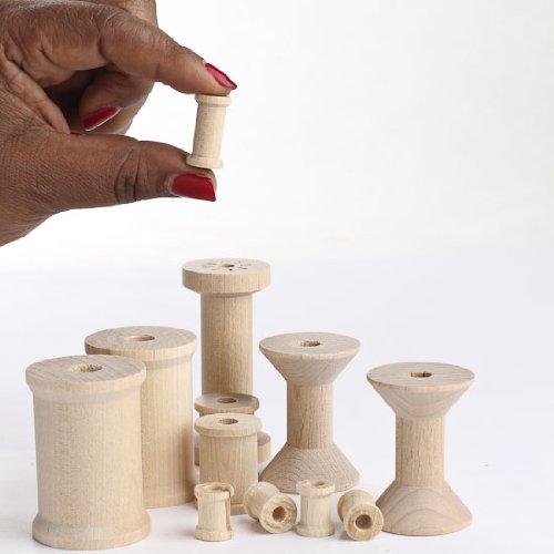 Package of 24 Assorted Size Unfinished Wood Thread Spools for Crafting Factory Direct Craft
