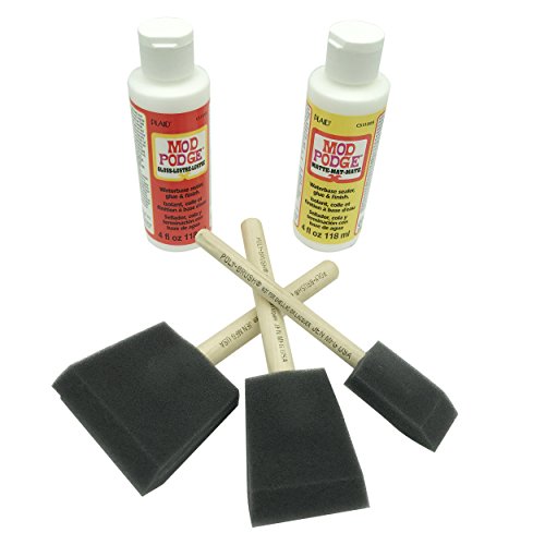 Mod Podge Gloss and Matte Starter Bundle Kit w/Poly Foam Brushes to Paint - Glue Waterbase Sealer/Bonding, Protect DIY Arts and Craft Projects, Craft With Jenny