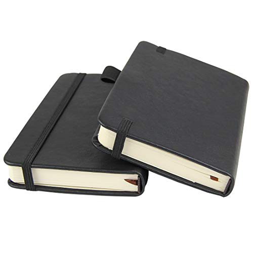 newestor (2-Pack Pocket Notebook 3.5" x 5.5", Small Hardcover Journal with Pen Holder, Inner Pockets, 100gsm Thick Ruled/Lined Paper, Black newestor