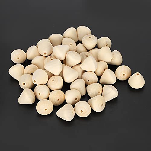 50Pcs Wood Beads Cone Shape Round Unfinished Wooden Loose Beads Wood Spacer Beads for Crafts DIY Jewelry Making Decoration Hztyyier