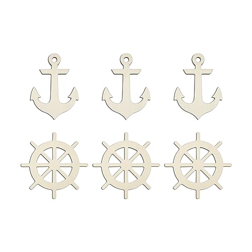 Creaides 60 Pcs Anchor Rudder Wood DIY Craft Cutouts Unfinished Wood Ornaments Gift for Ocean Themed Party Home Decoration Creaides