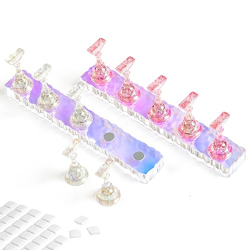 BQAN 2 Set Nail Holder for Painting Nails, Aurora Acrylic Nail Stand for Press on / Fake Nail Tips Training / Nails Display with 96 Pcs Reusable BQAN