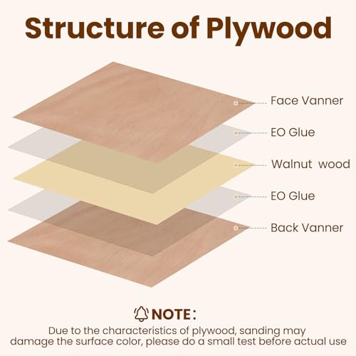 Barydat 12 Pcs 12" x 12" Walnut Cherry Wood Plywood 1/8" Plywood Sheets Walnut Plywood Wood Crafts Unfinished Thin Wood 3 mm Plywood for Laser Barydat