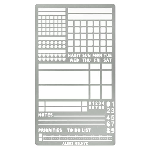 Aleks Melnyk No.423 Metal Stencil for Bullet Journaling, Bookmark, Planning, Drawing, Banners, Lines, Lists, Planner Stamps, Habit Tracker, Dot Aleks Melnyk