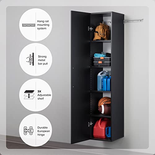 Prepac HangUps 15 in Narrow Garage Storage Cabinet, W x 72" H x 16" D, Black Prepac