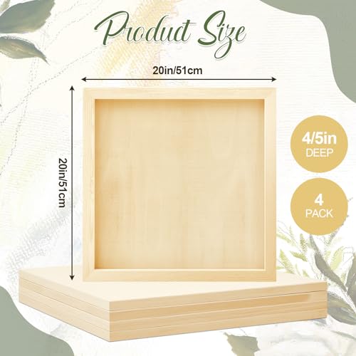 Tenceur 4 Pack 20" x 20" Birch Wood Panel Boards Kit Unfinished Wood Canvas Wooden Panel Boards for Painting 3/4" Deep Depth Wooden Canvases for Tenceur