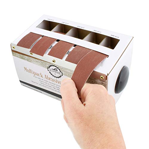DCT Abrasive Paper 5pc Sand Paper Variety Pack with Dispenser – 150, 240, 320, 400, 600 Grit Aluminum Oxide Sandpaper Deadwood Crafted Tools