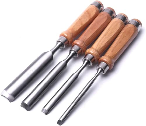 ATOPLEE 4 Piece Wood Chisel Set for Woodworking, Professional Wood Chisel Tool Carpenter Gouge CR-V Steel Semi-Circular Edge Sharp Blade ATOPLEE