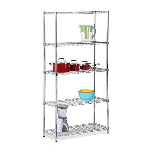 Honey-Can-Do, 5-Tier Chrome Heavy-Duty Adjustable Shelving Unit with 200-lb Per Shelf Weight Capacity Honey-Can-Do