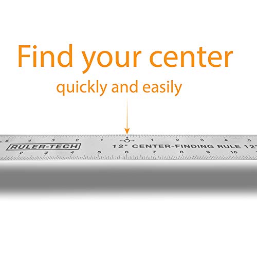 Stainless Steel Center Finding Ruler. Ideal for Woodworking, Metal Work, Construction and Around The Home (12" Ruler) Peachtree Woodworking Supply