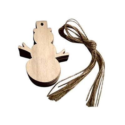 SUPVOX 10pcs Unfinished Wood Snowman Cutout Snowman Wood Shapes Christmas Tree Hanging Decorations for DIY Craft Gift Tags with Ropes