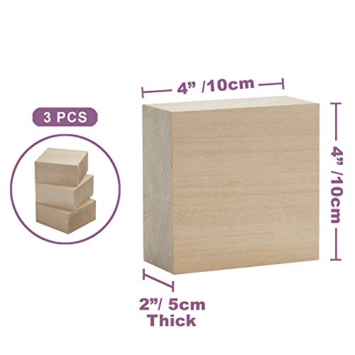 Basswood Carving Blocks Large 4x4x2 inch Wood Blanks DIY Wood Signs for Crafts by Craftiff Craftiff
