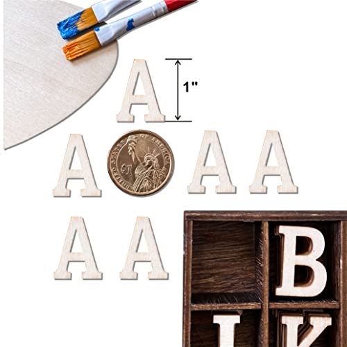 270 Pieces 1 Inch Wood Alphabet Letters Wooden Numbers Mini Blank Wood Symbols Unfinished Wood Heart Star Paw with Rustic Storage Tray for Home Decor Cregugua