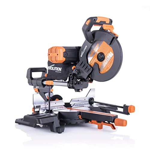 Evolution Power Tools R255SMS-DB+ 10-Inch Dual Bevel Sliding Miter Saw Multi-Material, Multipurpose Cutting Cuts Metal, Plastic, Wood 45˚-45˚ Double Evolution