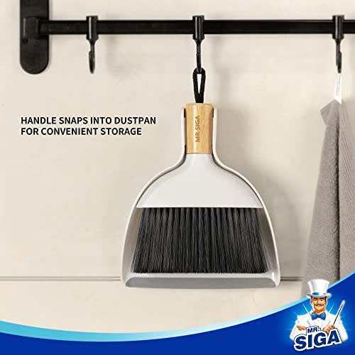 MR.SIGA Mini Dustpan and Brush Set, Portable Cleaning Brush and Dustpan Combo with Bamboo Handle, 1 Set MR.SIGA