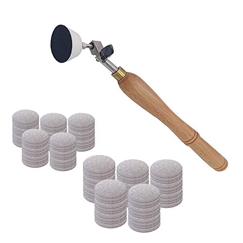 Bowl Sander, Sanding Tool for Woodworking, With 2 Inch and 3inch Hook and Loop Sanding PU Pad and 11.8 Inch Long Hardwood Handle, Total 100 Pcs XQ_PJDX