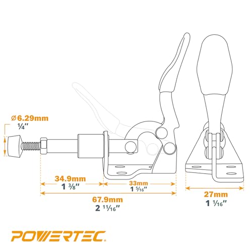 POWERTEC 6PK Toggle Clamp, 100lbs Holding Capacity, 301A Quick Release Push/Pull Clamp for Woodworking Jigs and Fixtures, Pocket Hole Jigs, Welding, POWERTEC