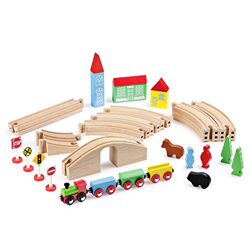 SainSmart Jr. Wooden Train Set for Toddler with Double-Side Train Tracks Fits Brio, Thomas, Melissa and Doug, Kids Wood Toy Train for 3,4,5 Year old SainSmart Jr.