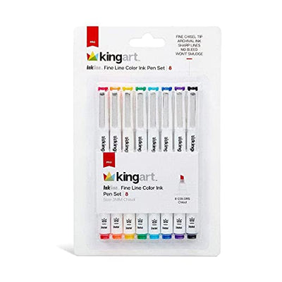 KINGART 437-8 PRO Inkline Color Micro Line & Precision Graphic Pens, 8 Colors Size 3MM Chisel Nibs, Archival Waterproof Japanese Ink for Art,