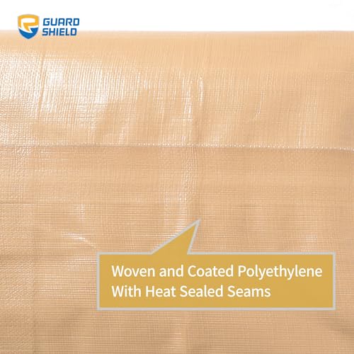GUARD SHIELD Tarps Heavy Duty Plus+ Waterproof 12x20 Feet Beige/Khaki Multi-Purpose Thick Poly Tarp Cover 12mil GUARD SHIELD