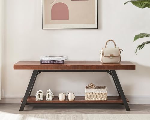 IBF Solid Wood Entryway Bench, Natural Real Wood Storage Bench, Farmhouse Wooden Shoe Bench in Entry Way Hallway Foyer Rack, Bedroom Bench Seat for IBF