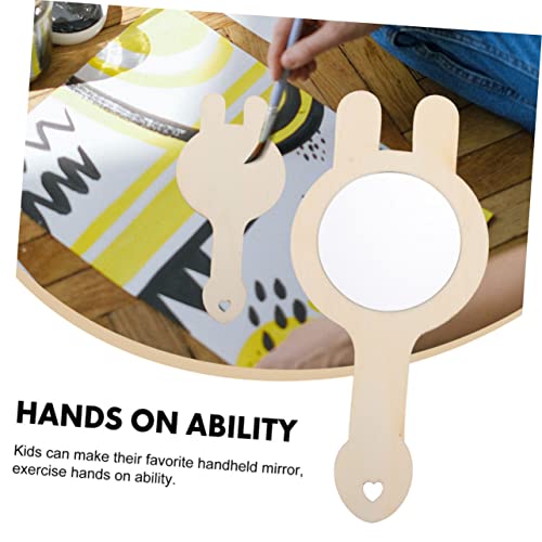 KALLORY 6pcs Wooden Mirror Unfinished Mirror Toys Childrens Arts Toy Small DIY Mirrors Wooden Drawing Mirrors Handheld Makeup Mirror Bathroom Vanity KALLORY
