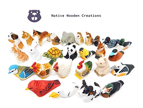 Selsela Spotted Deer - White-Tailed Forest Fawn Reindeer Roe Buck Fallow Doe Miniature Hand-Painted Wooden Carved Ornament Figurine Small Animals Selsela