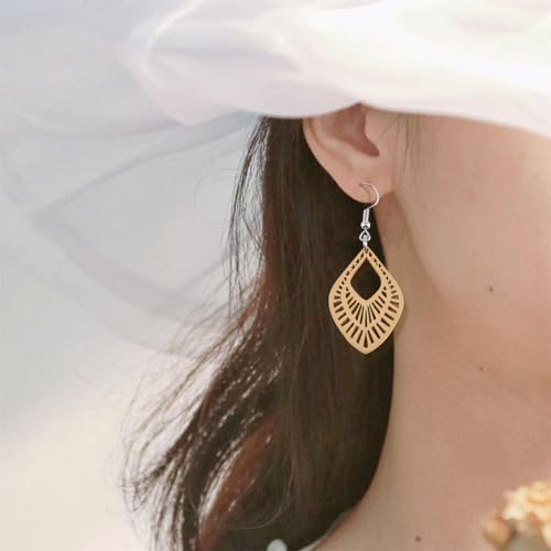 NBEADS 392 Pcs Earring Making Kits, Wooden Earring Dangle Water Drop Pendants Charms with Earring Hooks and Jump Rings for Jewelry Earring Makings NBEADS