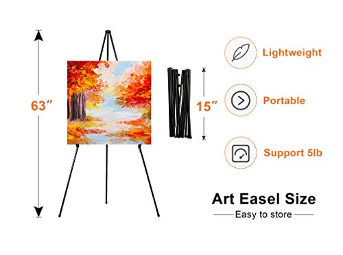 REALWAY 63" Folding Easel Stand for Display,Adjustable Floor Poster Easel for Arts,Pictures,Paintings,Telescoping Black Metal Easel Fit for Signs at REALWAY