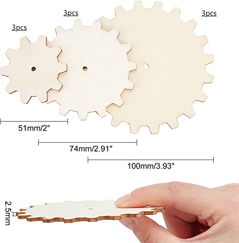 OLYCRAFT 9pcs Unfinished Wooden Gears Undyed Wood Pendants Gear Slices Charms Steampunk Wood Gear Pieces Embellishments Unfinished Wooden Gear Pieces OLYCRAFT