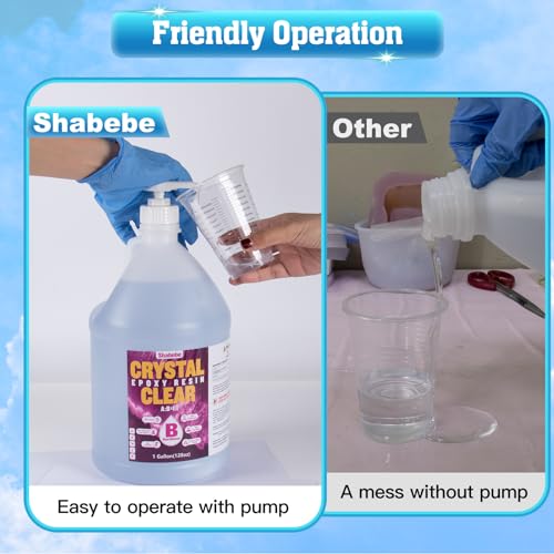Shabebe Epoxy Resin 2 Gallon Kit, Upgraded Crystal Clear Resin Epoxy Food Safe with Pump, Self Leveling & Bubble Free Epoxy Resin with Anti-Yellowing Shabebe