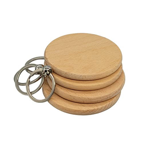 3 Inch Big Round Wood Engraving Blanks Wood Blanks Blank Wooden Key Tag with Keychain (5 PCS) TFoRibbon