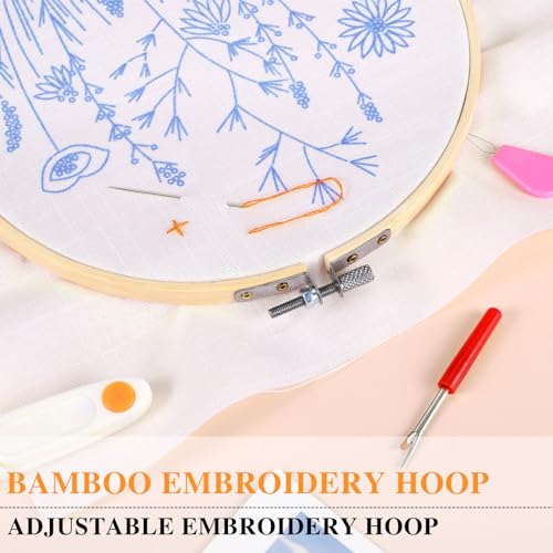 Pengxiaomei 4 Pack Flower Embroidery Kit for Beginners with Pattern and Instructions, Cross Stitch Kits Include 2 Wooden Embroidery Hoops Color Pengxiaomei
