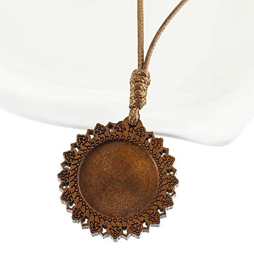 SHUNAE 10pcs 25mm 30mm Dia Wood cabochon Blank Settings Wooden Pendant Base Bezel with Leather Cord for Sweater Chain and Necklace DIY Making (25mm) SHUNAE