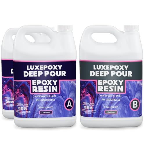 LuxEpoxy Deep Pour Epoxy Resin Kit - 3 Gallon - Premium 2:1 Crystal Clear Liquid Cures Rock Hard, Pour Up to 2", Self Leveling, Food Safe, River Fiberglass Warehouse