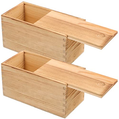 SEWACC 2pcs Unfinished Wooden Box with Slide Lid Blank Wood Box Case Jewelry Box Container for Arts Crafts Hobbies Sewing Keepsakes