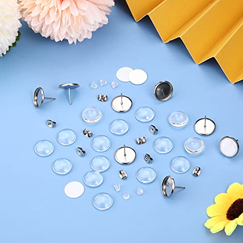300 Pieces Sublimation Blank Stud Earring Kit, 50 Stainless Steel Bezel Blank Stud 50 Clear Glass Cabochon 50 Clear Earring Back 50 Stainless Steel Leelosp