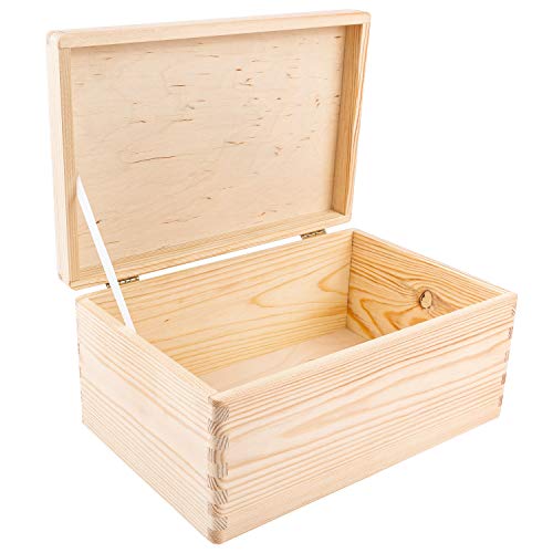 Creative Deco Large Wooden Storage Box with Hinged Lid | 11.8 x 7.87 x 5.51 inches (+-0.5) | Plain Unpainted Gift Box for Shoes Crafts Clothes Creative Deco