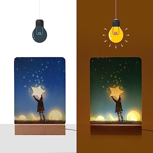 PYD Life 4 Pack Sublimation Acrylic Photo Frames Blanks 6" x 8" with Warm Color Light LED,White Rectangle Photo Frames with Wood Stand for Heat Press PYD Life