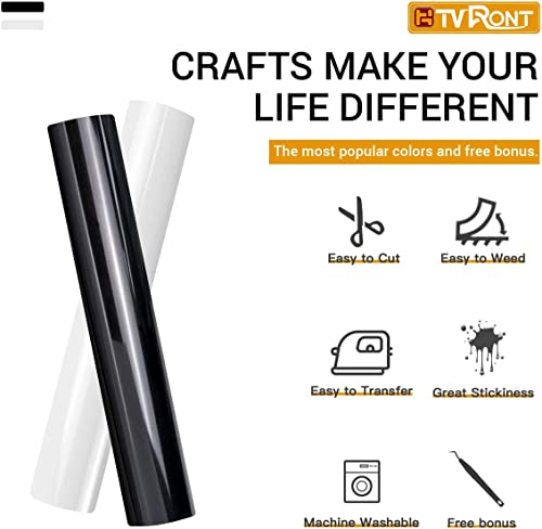 HTVRONT HTV Vinyl Rolls Black HTV and White Heat Transfer Vinyl - 12" x 15ft Black & White HTV Vinyl for Shirts, Black Iron on Vinyl for Cricut & HTVRONT