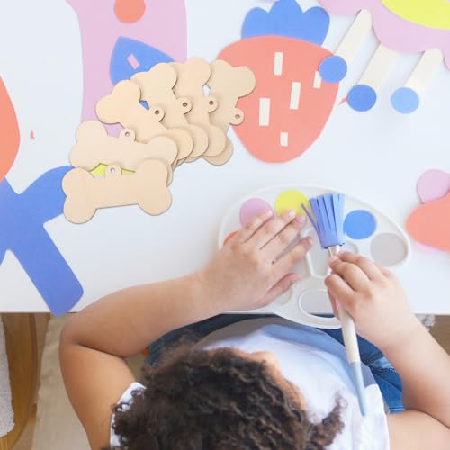 Cabilock Bone Shaped Wooden Cutouts, Mini Dog Bone 24pcs DIY Dog Bone Ornament Dog House Door Signs Unfinished Wood Hanging Bone with Jute Twine Cabilock