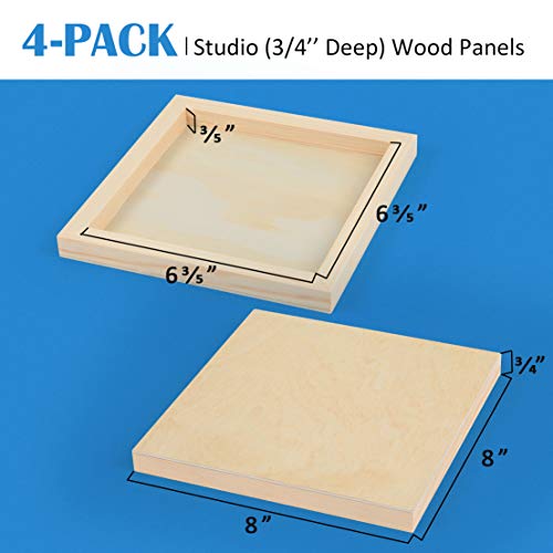 Unfinished Birch Wood Canvas Panels Kit, Falling in Art 4 Pack of 8x8’’ Studio 3/4’’ Deep Cradle Boards for Pouring Art, Crafts, Painting and More Falling in Art