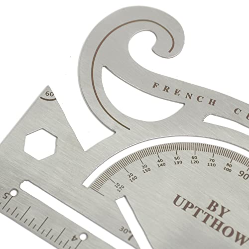 UPTTHOW Leather Tools French Curve Protractor Triangles Andcircle Gauge All-in-one Combine Tool Multifunctional Stainless Steel Ruler for UPTTHOW