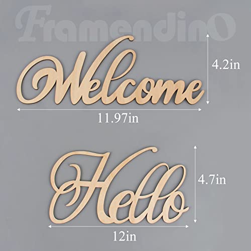 Framendino, 4 Pack Unfinished Wood Sign Natural Cutout Wooden Welcome Hello Home Love Sign DIY Block Words Letters Decorative Signs Framendino