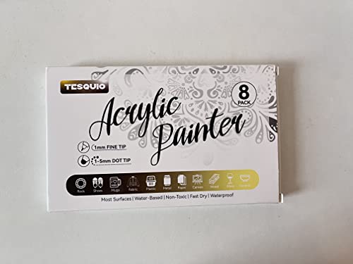 Tesquio Paint Marker, Dual Tip Acrylic Paint Pens, 8 Pack Black & White Paint Pens Ideal for Wood, Rock Painting, Canvas, Stone, Glass, Ceramic Tesquio